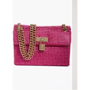 Kurt Geiger Hot Pink Crystal Shoulder Bag with Gold Chain